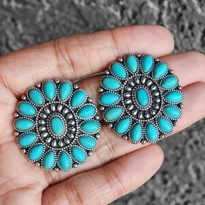 Western Style Earrings Howlite Turquoise Silver Boheme Jewelry Retro Y2K Blue